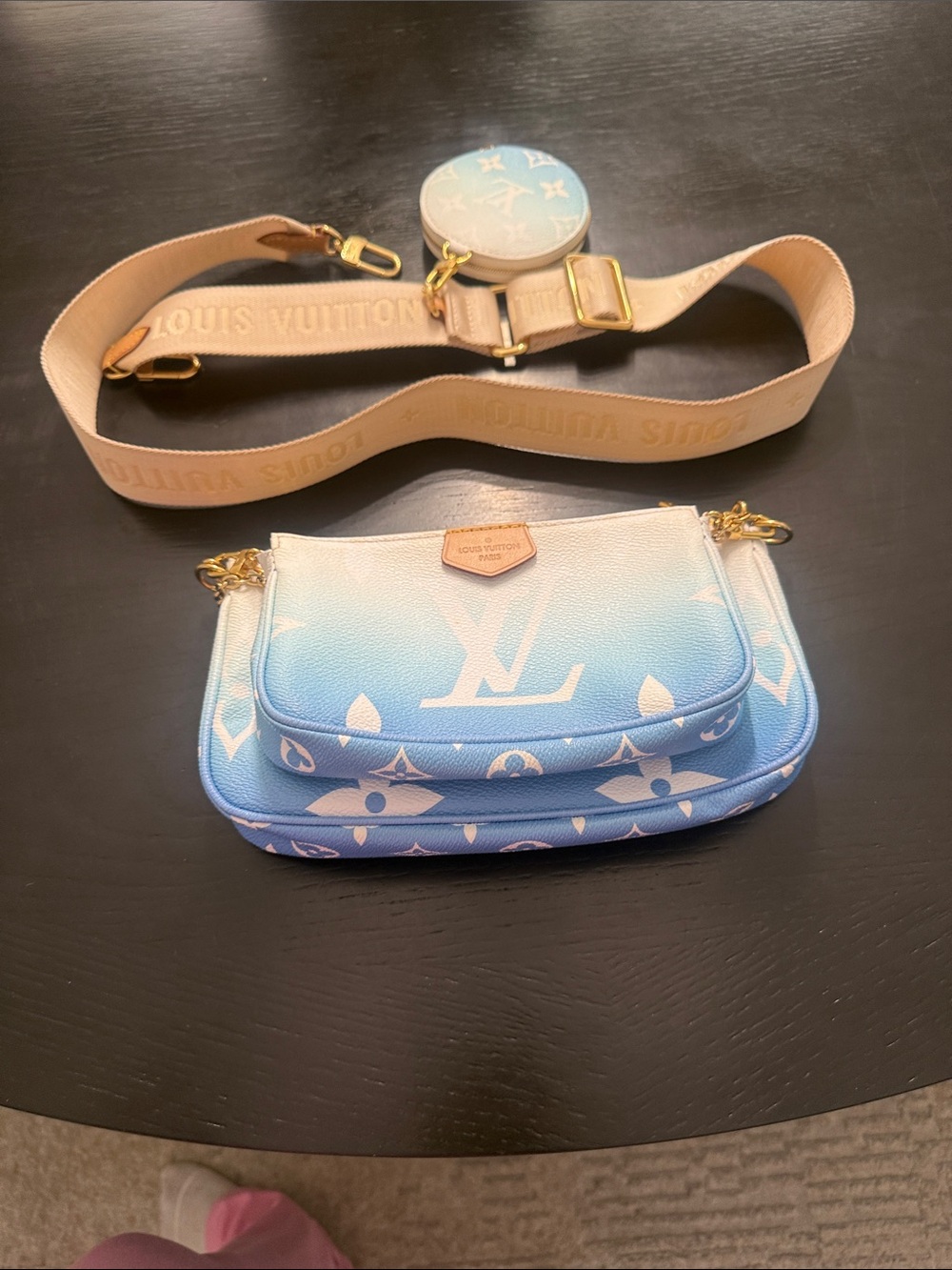 Louis Vuitton Blue and Cream Ombre Multi-Pochette Crossbody with Beige Strap